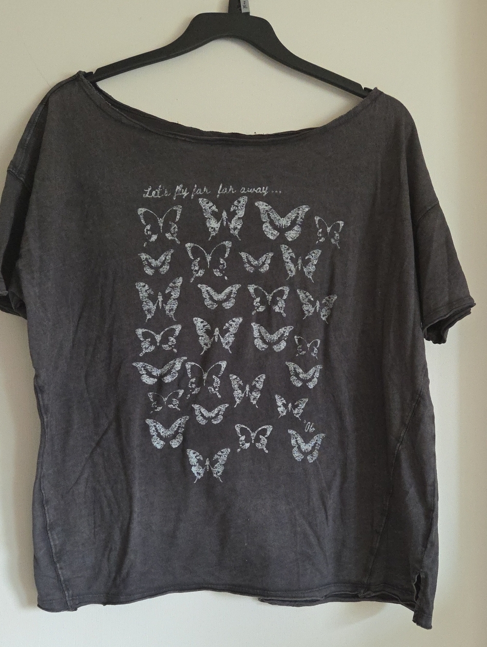 Grey Butterfly Off The Shoulder Graphic Tee